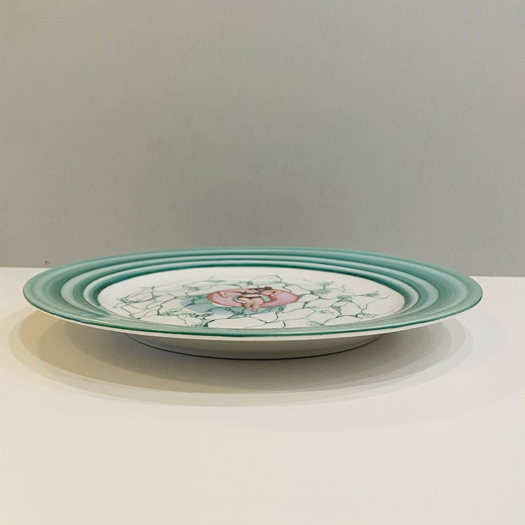 Decorative plate girl with lifebuoy piatto ceramica ragazza con salvagente