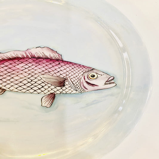 Decorative hand painted plate piatto porcellana Pesce colore porpora
