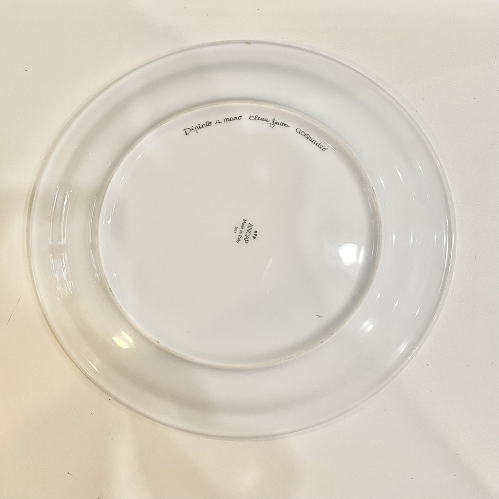 Decorative hand painted plate piatto porcellana Pesce colore porpora