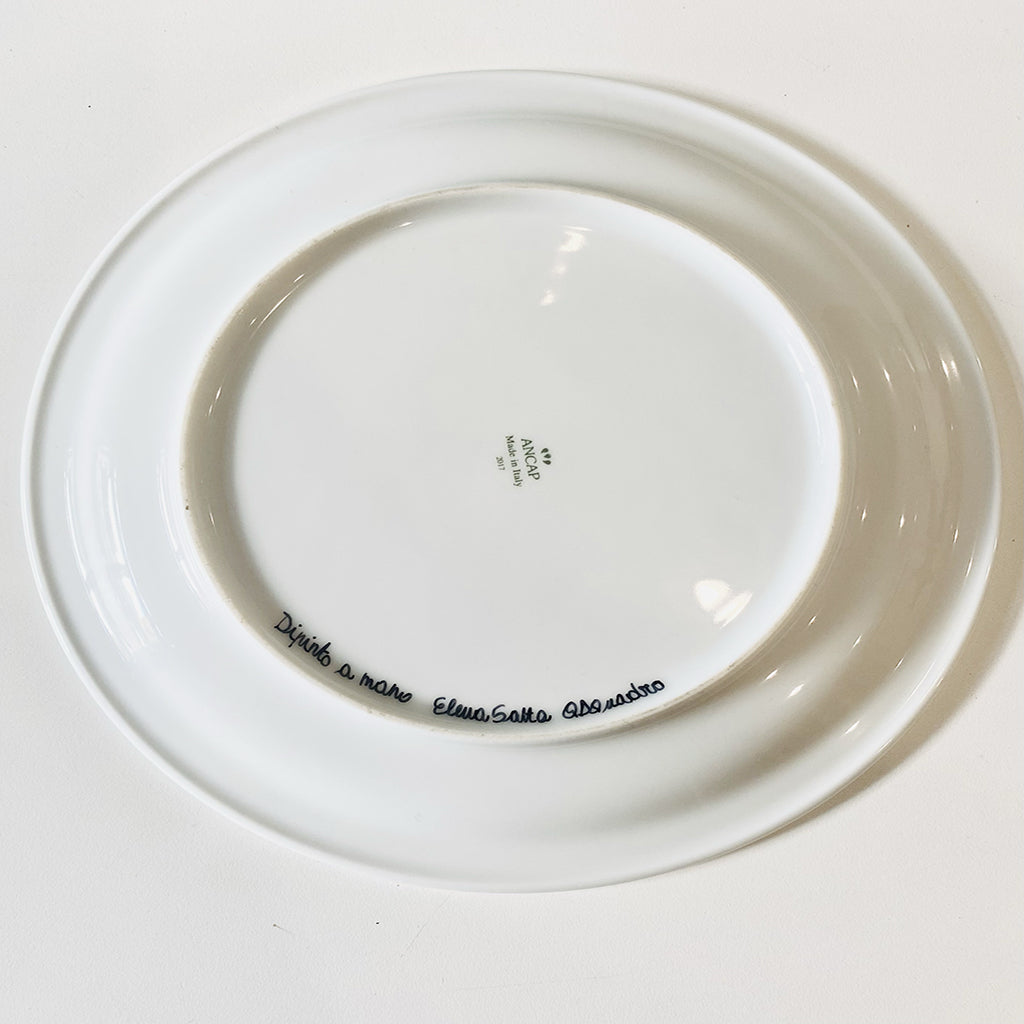 Decorative hand painted plate piatto porcellana Pesce colore blu