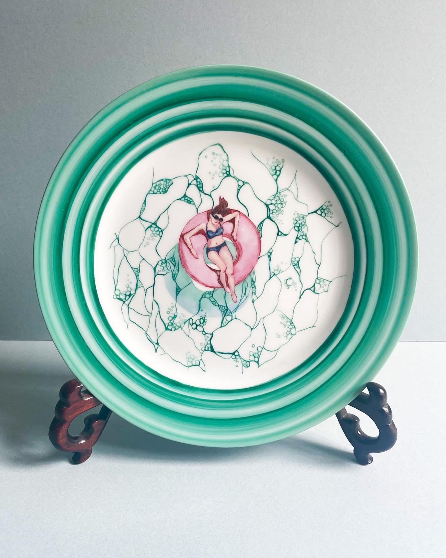 Piatto acquamarina Marine water decorated plate #2