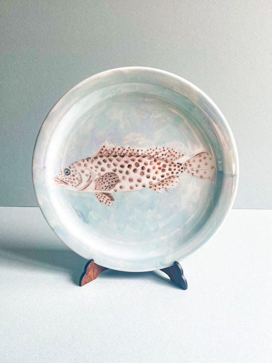 Decorative plate hand painted fish Piatto pesce beige