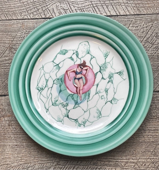 Piatto acquamarina Marine water decorated plate #2